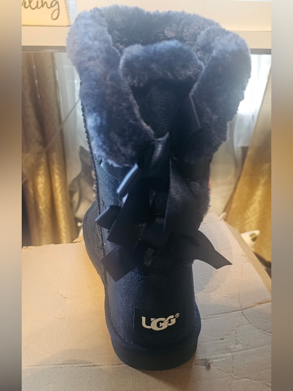 UGG Women's Blue Suede Bailey Bow Boot